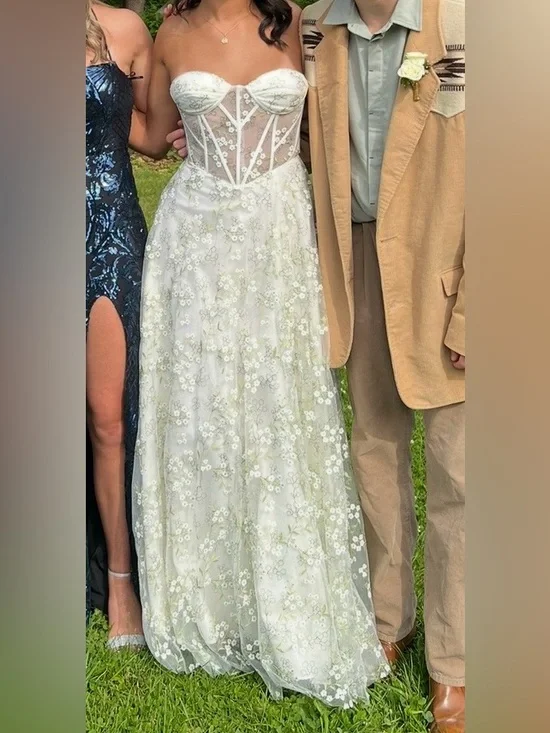 Floral Embroidered Corset Dress Size 6 Prom Wedding Guest Ivory - Picture 2 of 5